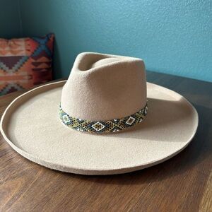 100% Wool Olive & Pique Tan Women's Hat with Beaded Band